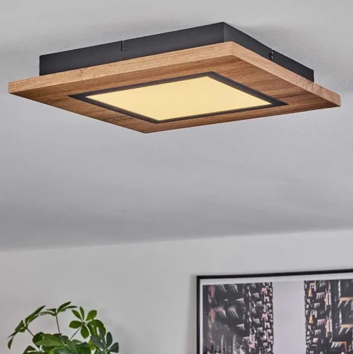 Plafonnier Salmi Led Couleur Bois, Noir, 1 Lumiere