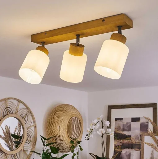 Plafonnier Tercier Argent Oxyde, Ecru, 3 Lumieres