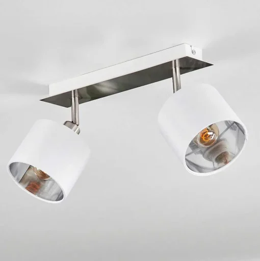 Plafonnier Tibro Nickel Mat, Blanc, 2 Lumieres