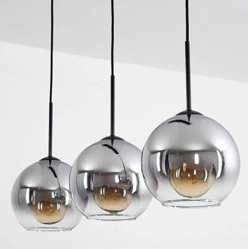 Plafonnier Verre 20 Cm Koyoto Clair, Fume, 3 Lumieres