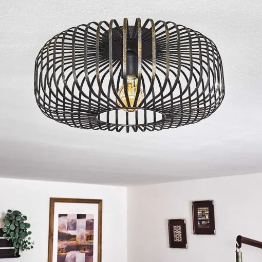 Plafonnier Wemude Noir Dore, 1 Lumiere