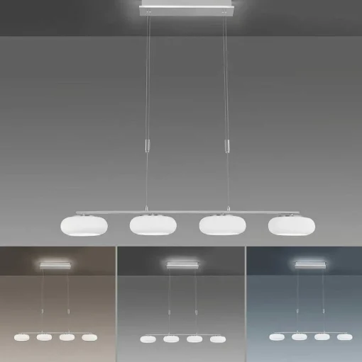 Suspension Paul-Neuhaus Q-Etienne Led Acier Brosse, 4 Lumieres, Telecommandes