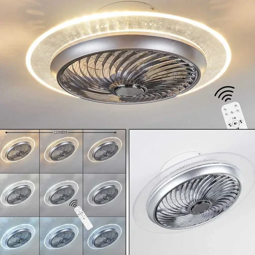 Ventilateur De Plafond Tamworth Led Argente, Transparent, 1 Lumiere, Telecommandes